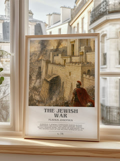 The Jewish War bookish print in frame leaning in hallway – non fiction wall art