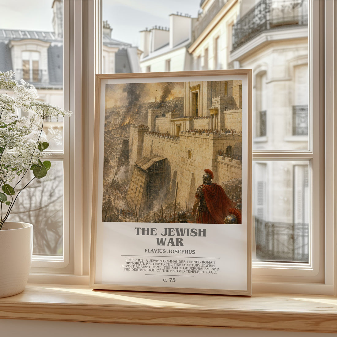 The Jewish War bookish print in frame leaning in hallway – non fiction wall art