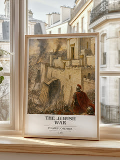 The Jewish War book cover print in frame leaning in hallway – non fiction wall art