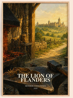 The Lion of Flanders watercolour book poster by Hendrik Conscience – framed literary art print