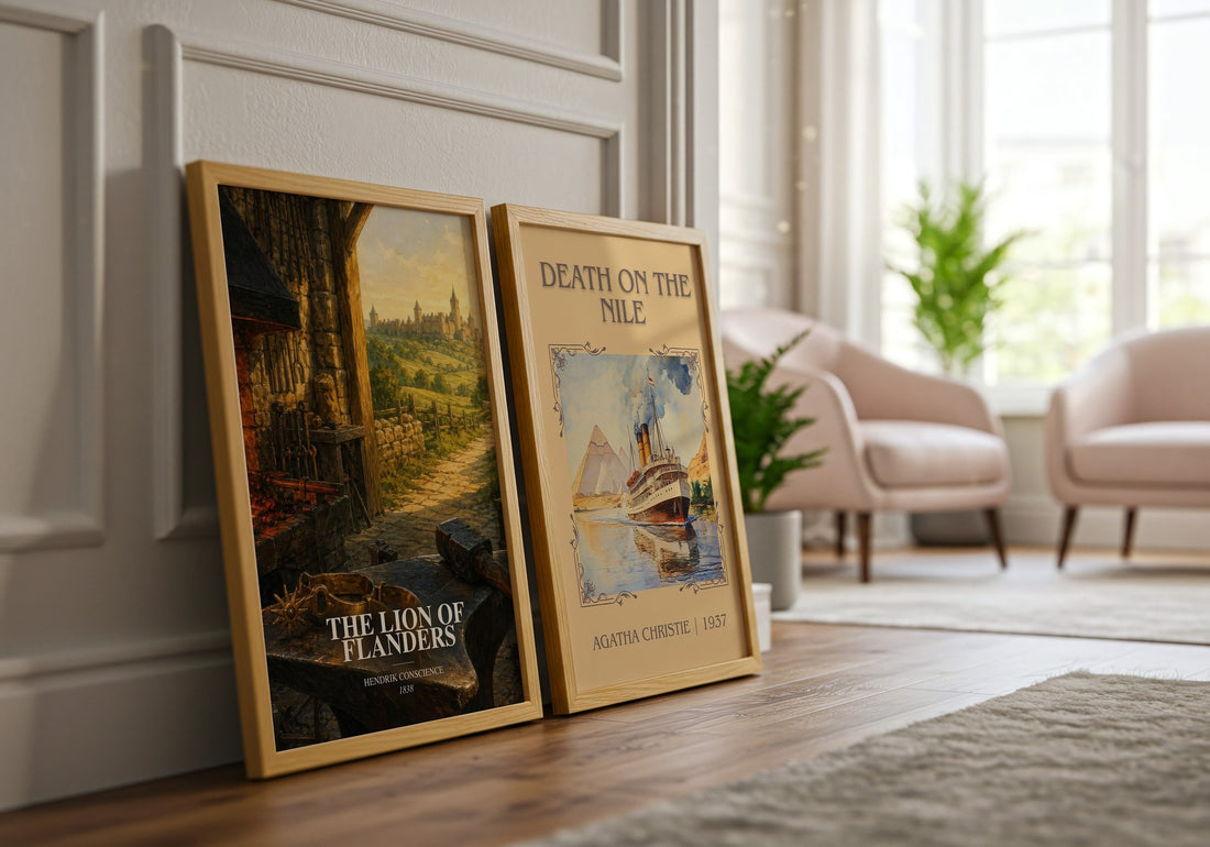 The Lion of Flanders watercolour print framed by window – literary home decor