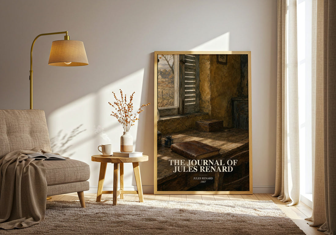 The Journal of Jules Renard watercolour print in frame leaning in hallway – memoir wall art