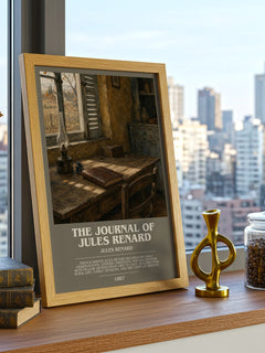The Journal of Jules Renard Bookish Wall Art by Jules Renard – framed print on a city-view windowsill