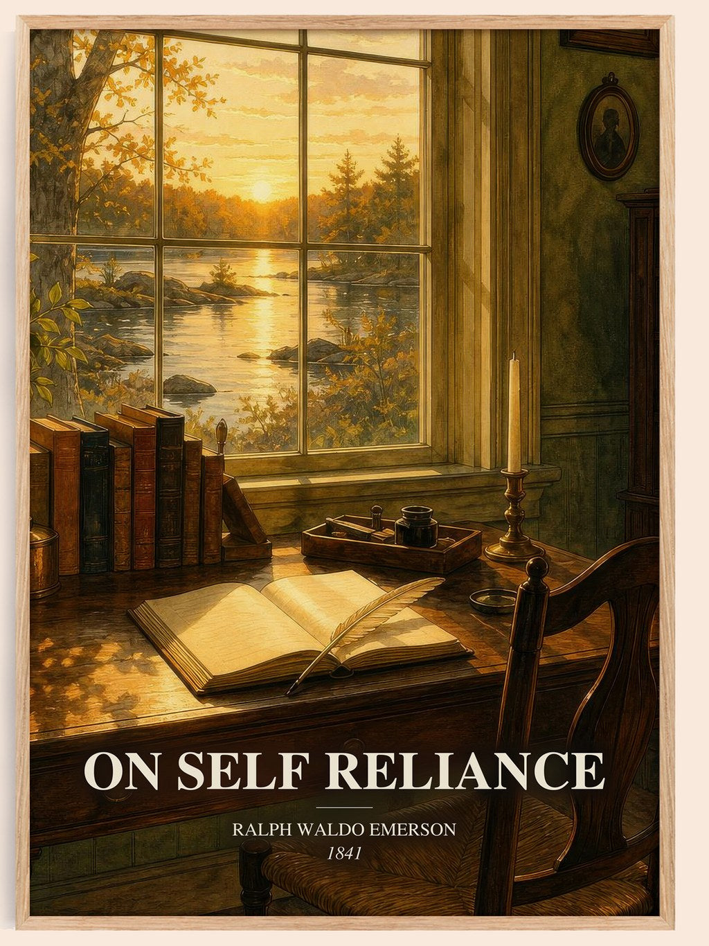 On Self Reliance watercolour book poster by Ralph Waldo Emerson – framed literary art print