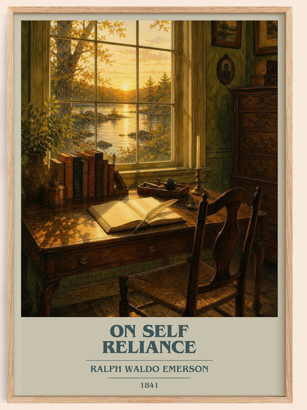 On Self Reliance book cover book poster by Ralph Waldo Emerson – framed literary art print