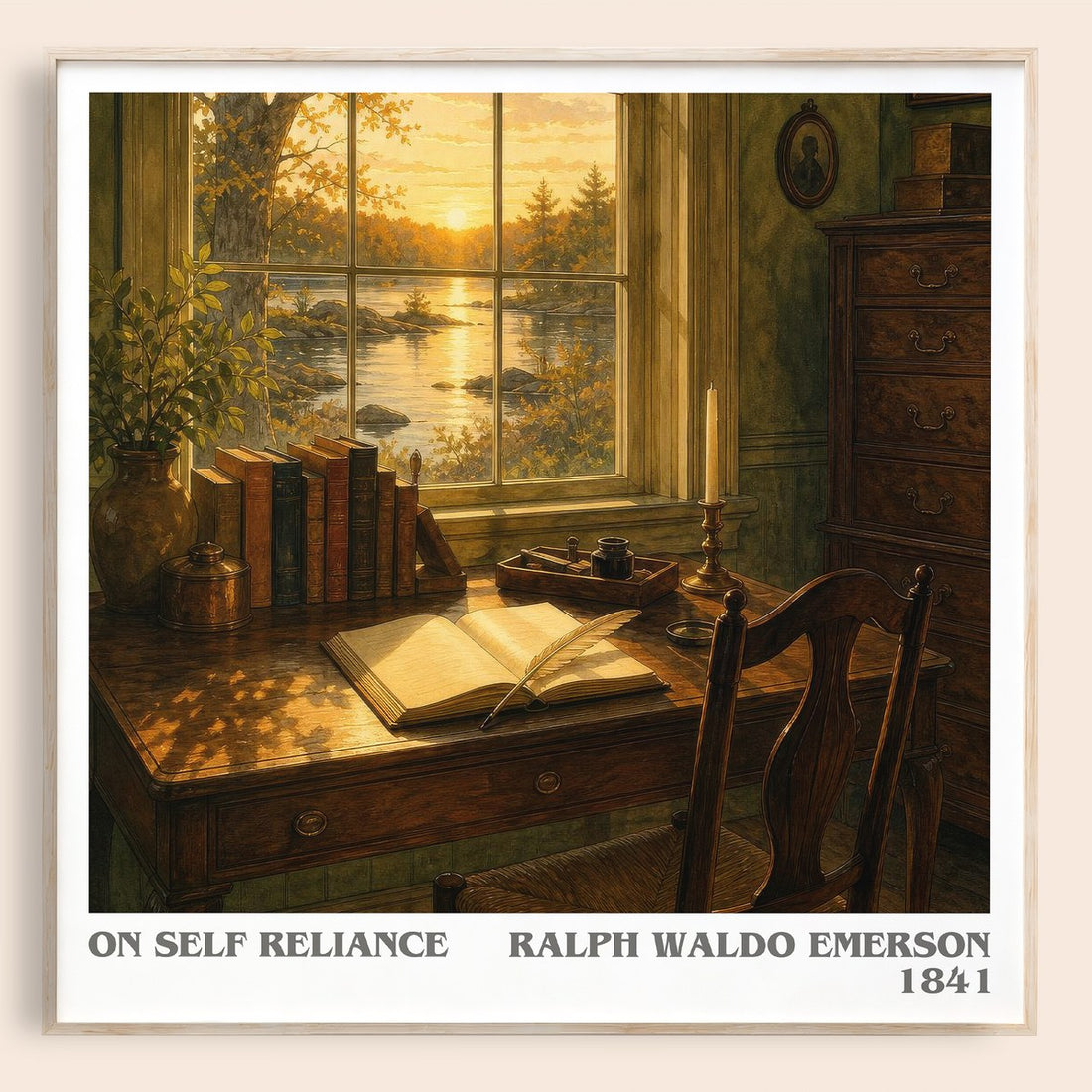 On Self Reliance literary book poster by Ralph Waldo Emerson – framed literary art print