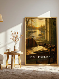 On Self Reliance watercolour print in frame leaning in hallway – philosophy wall art
