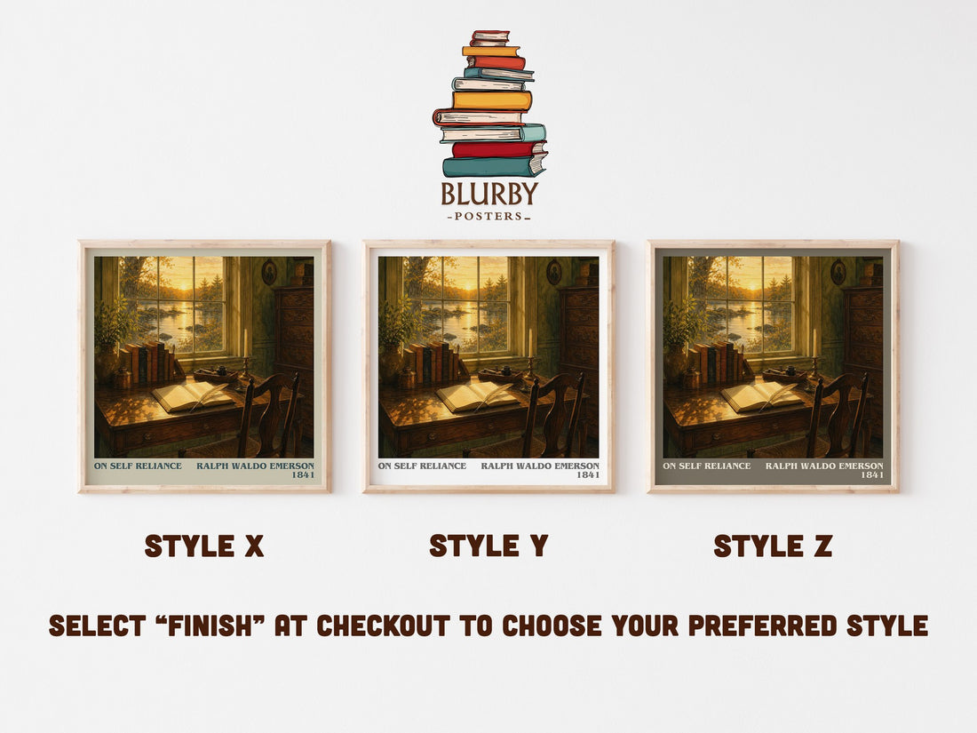 On Self Reliance literary print in frame leaning in hallway – philosophy wall art (mockup)
