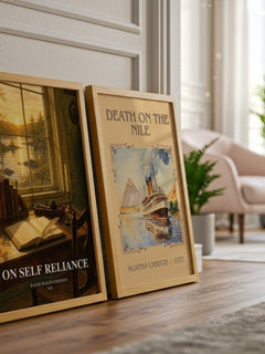 On Self Reliance watercolour print framed by window – literary home decor