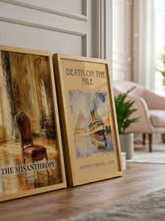The Misanthrope watercolour print framed by window – literary home decor