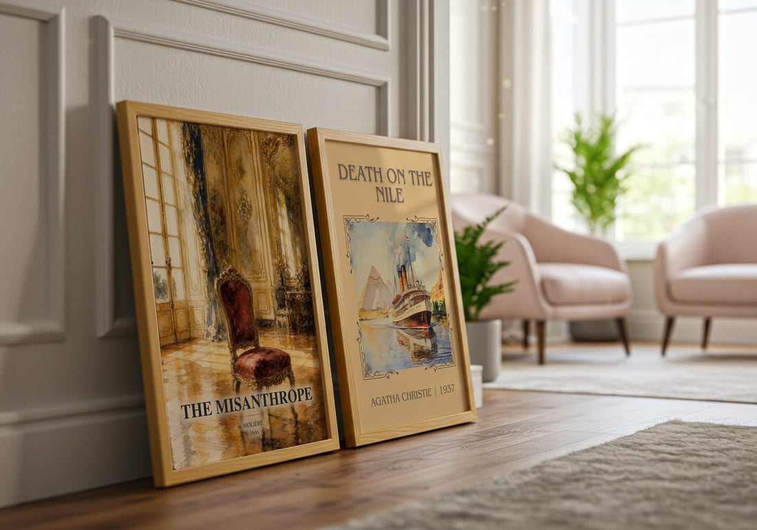 The Misanthrope watercolour print framed by window – literary home decor