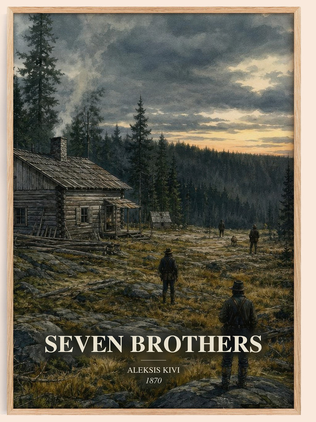 Seven Brothers watercolour book poster by Aleksis Kivi – framed literary art print