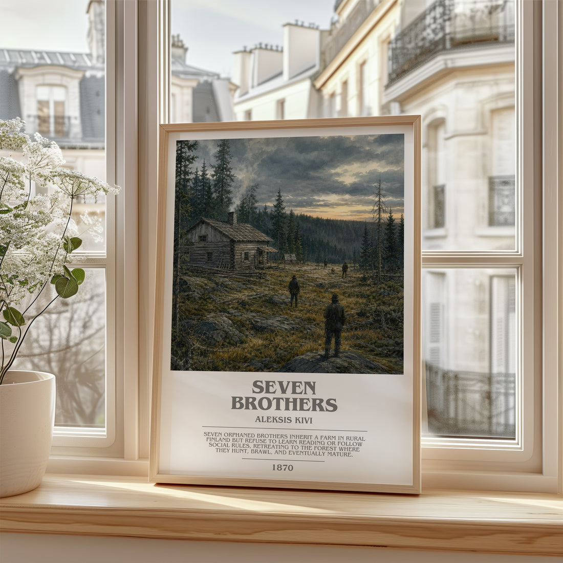 Seven Brothers Bookish Wall Art by Aleksis Kivi – framed print by a bright window