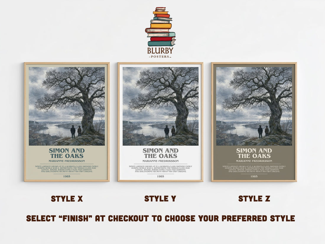 Simon and the Oaks Bookish Wall Art by Marianne Fredriksson – Style X, Y and Z side by side – choose your finish