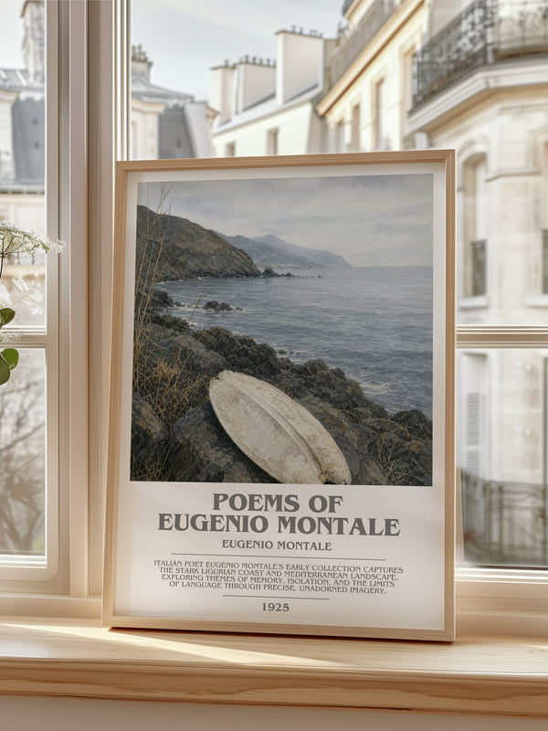 Poems of Eugenio Montale Bookish Wall Art by Eugenio Montale – framed print by a bright window