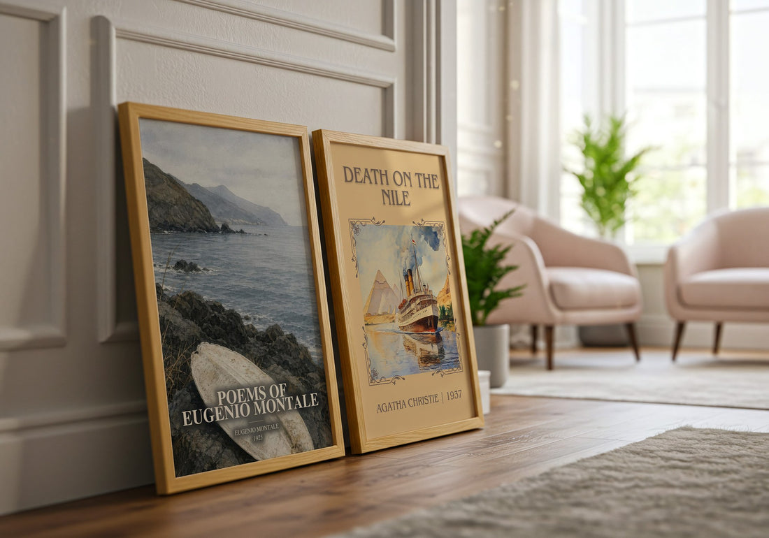 Poems of Eugenio Montale watercolour print framed by window – literary home decor