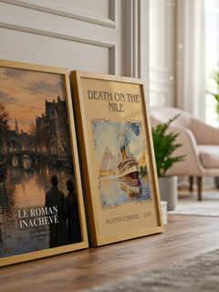 Le Roman Inachevé watercolour print framed by window – literary home decor