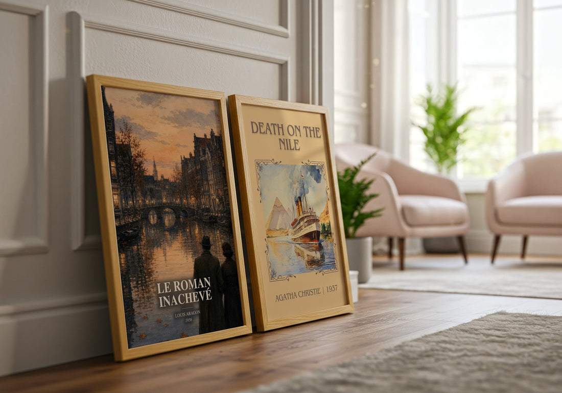 Le Roman Inachevé watercolour print framed by window – literary home decor