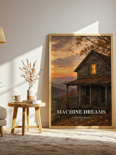 Machine Dreams watercolour print in frame leaning in hallway – literary fiction wall art