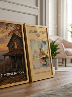 Machine Dreams watercolour print framed by window – literary home decor
