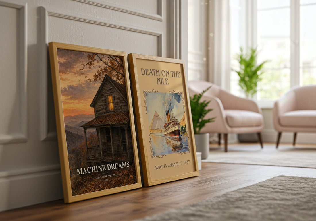 Machine Dreams watercolour print framed by window – literary home decor