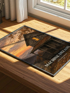 Machine Dreams watercolour book poster framed on wall – literary fiction wall art