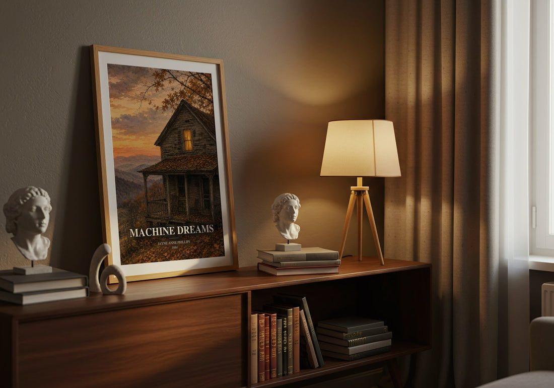 Machine Dreams watercolour print on bookshelf – Jayne Anne Phillips fan gift