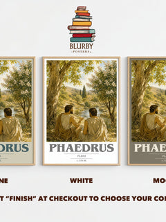 Phaedrus book cover print framed by window – Stone, White and Mocha side by side – choose your colour