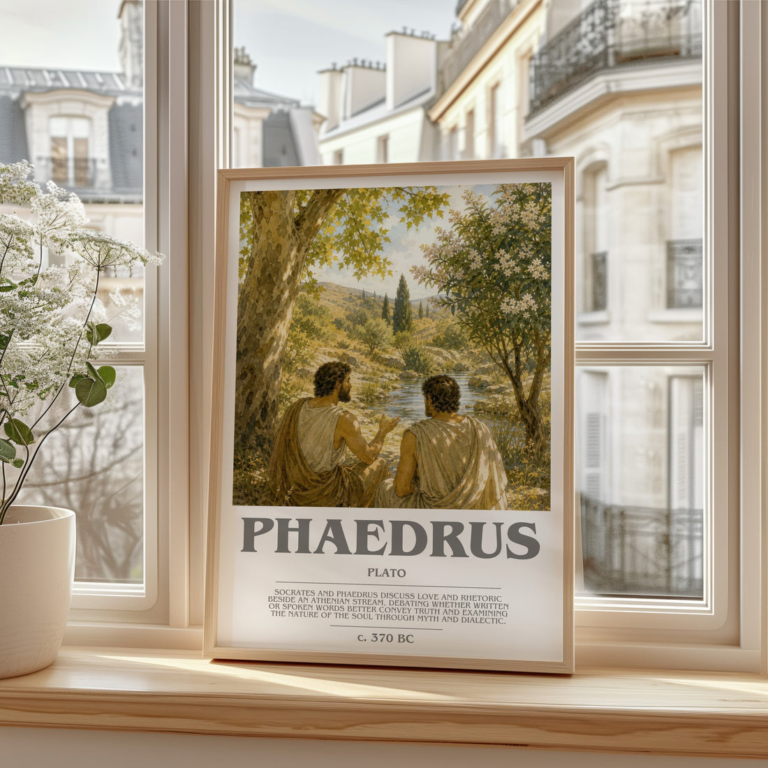 Phaedrus bookish print in frame leaning in hallway – philosophy wall art