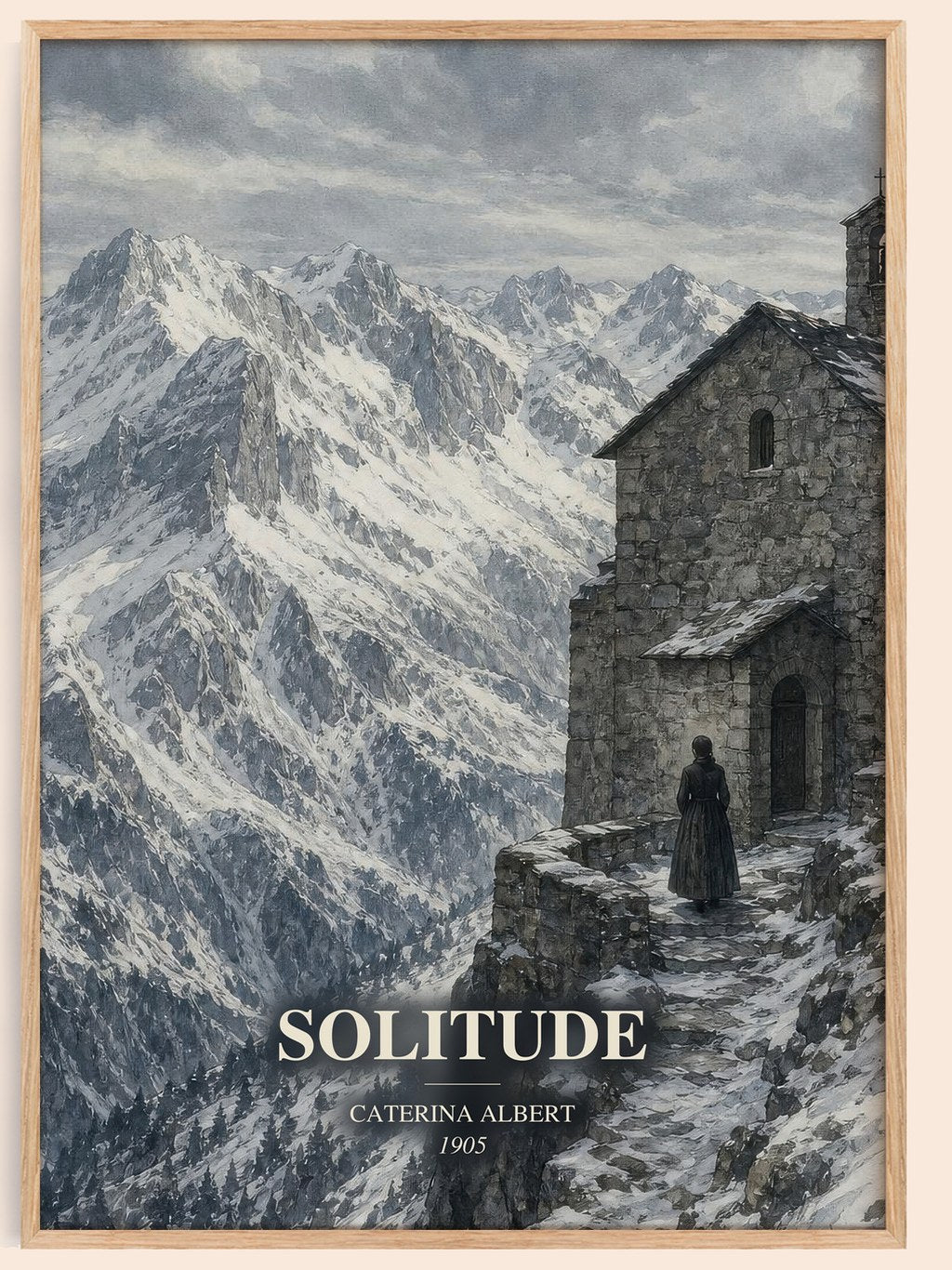 Solitude watercolour book poster by Caterina Albert – framed literary art print