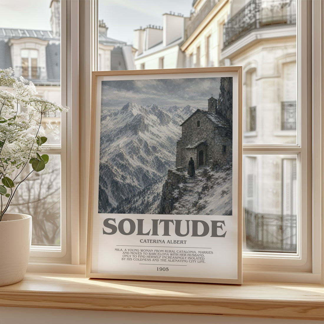 Solitude Bookish Wall Art by Caterina Albert – framed print by a bright window
