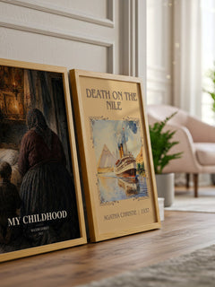 My Childhood watercolour print framed by window – literary home decor