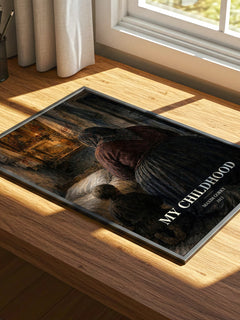 My Childhood watercolour book poster framed on wall – memoir wall art