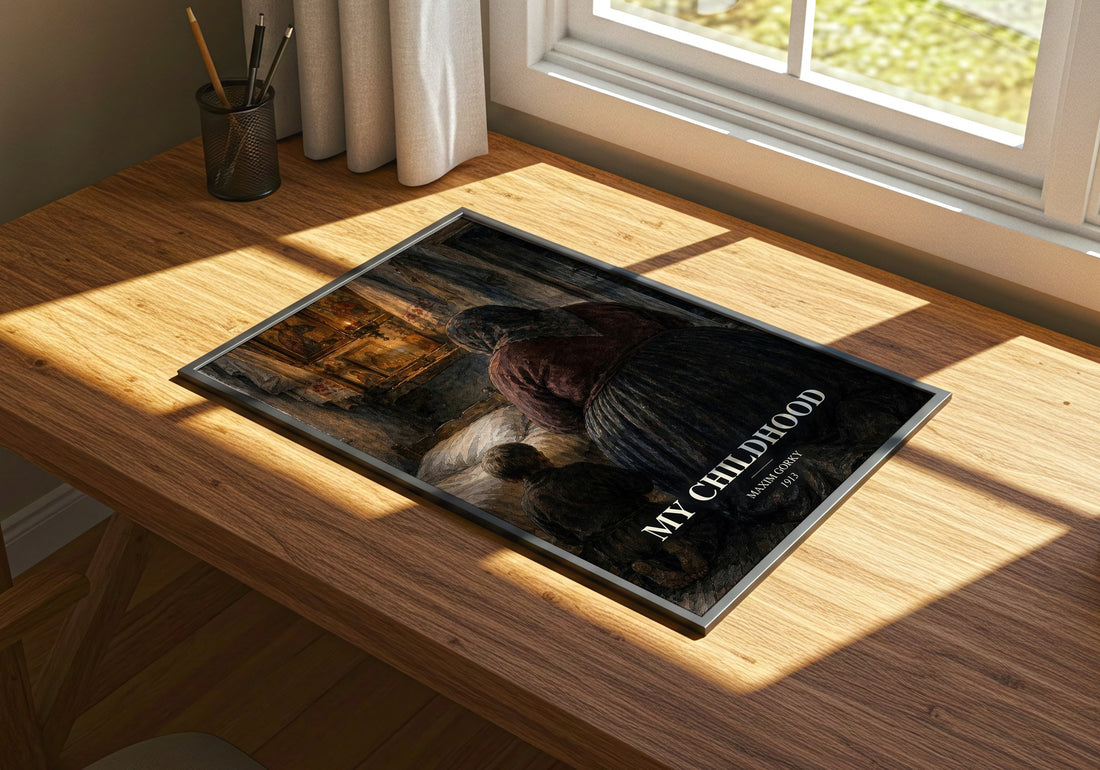 My Childhood watercolour book poster framed on wall – memoir wall art