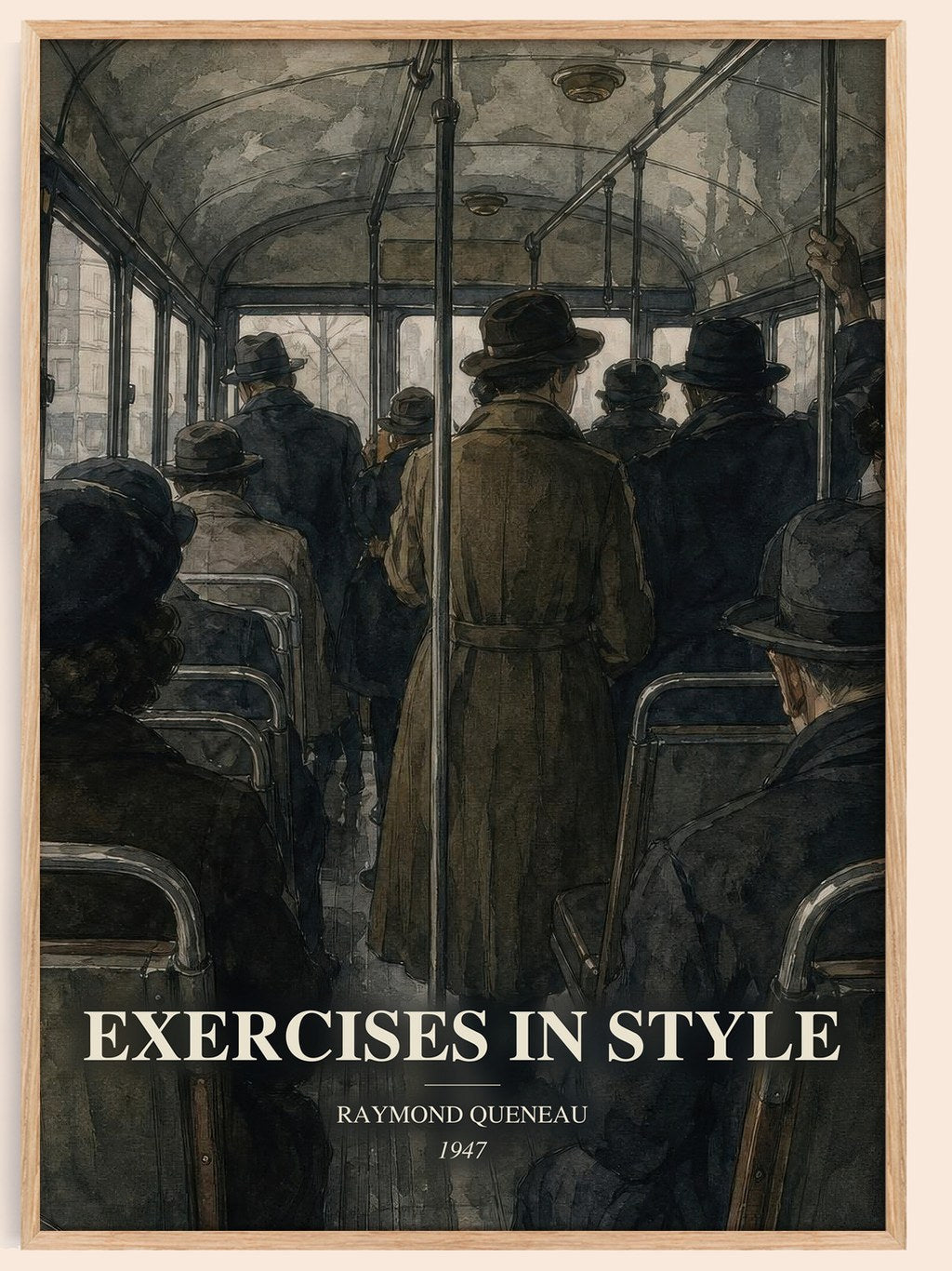 Exercises in Style watercolour book poster by Raymond Queneau – framed literary art print