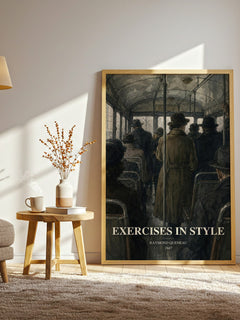 Exercises in Style watercolour print in frame leaning in hallway – literary fiction wall art