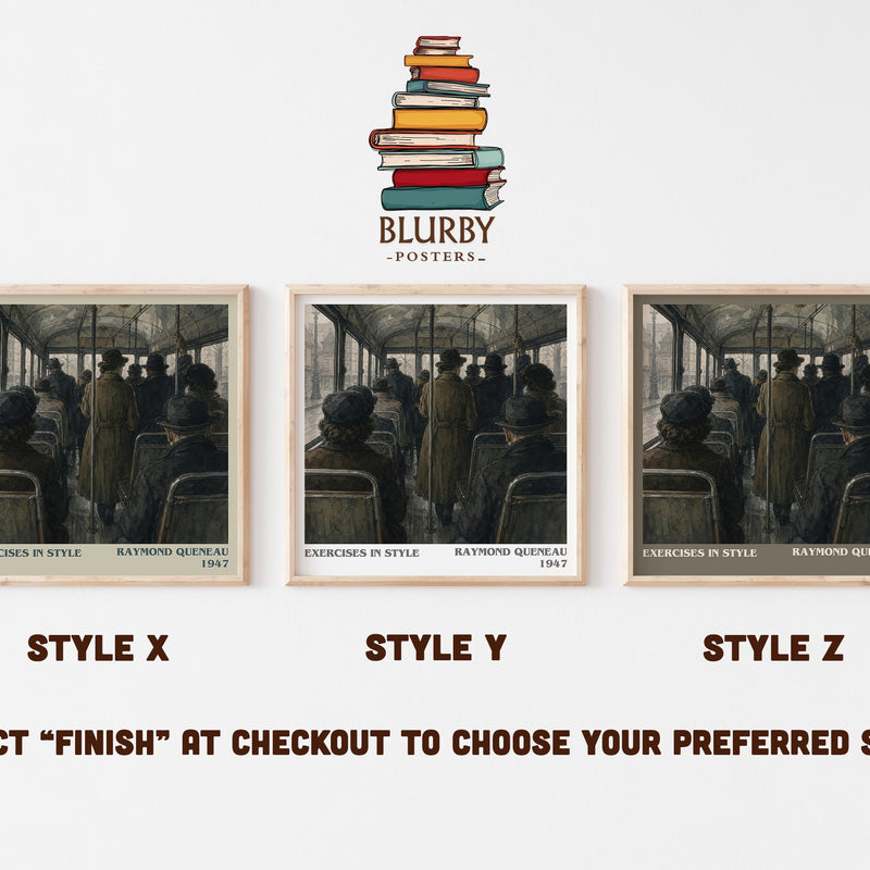 Exercises in Style literary print in frame leaning in hallway – literary fiction wall art