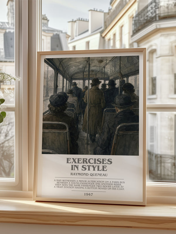 Exercises in Style Bookish Wall Art by Raymond Queneau – framed print by a bright window
