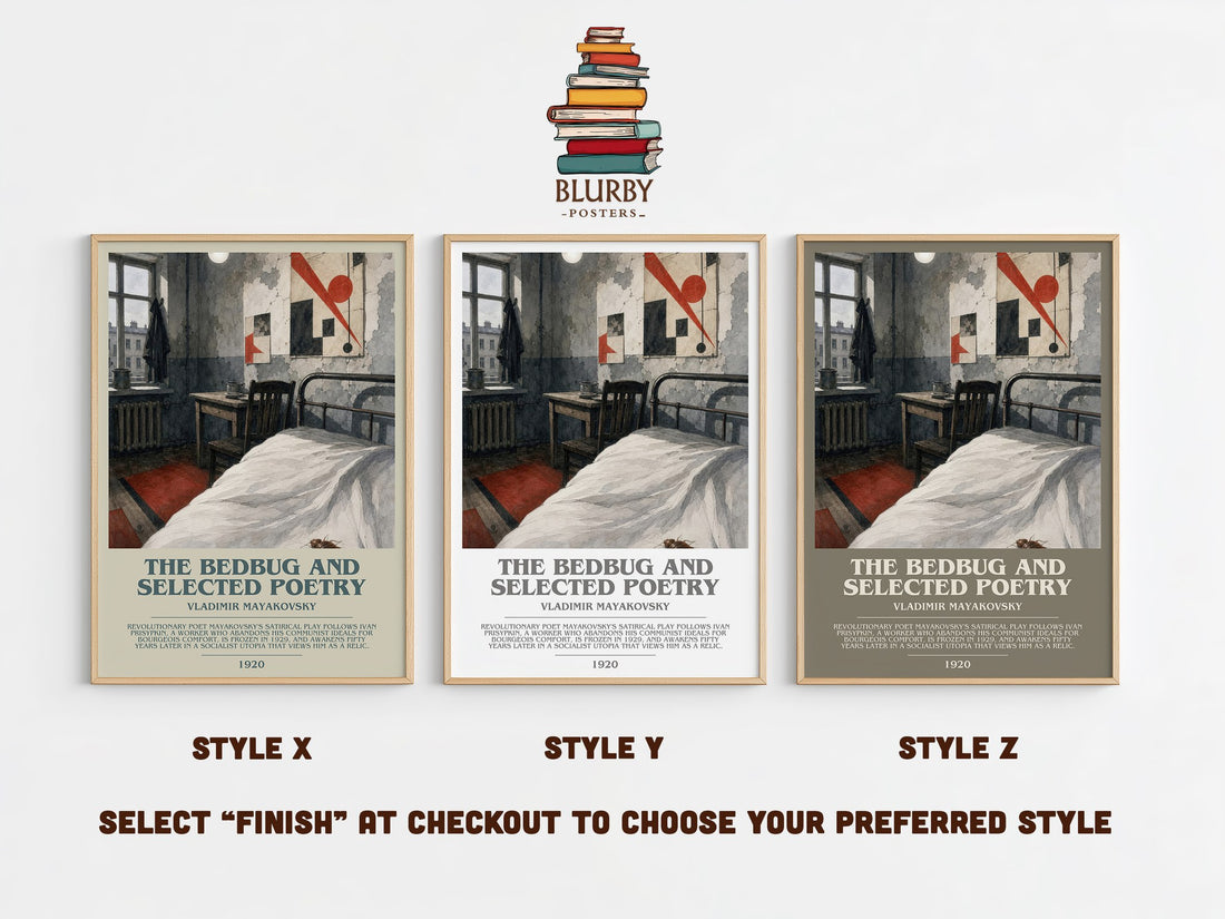 The Bedbug And Selected Poetry Bookish Wall Art by Vladimir Mayakovsky – Style X, Y and Z side by side – choose your finish