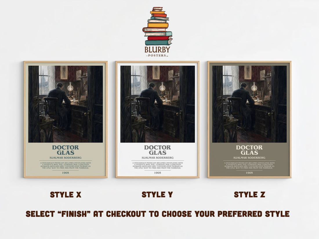 Doctor Glas Bookish Wall Art by Hjalmar Soderberg – Style X, Y and Z side by side – choose your finish