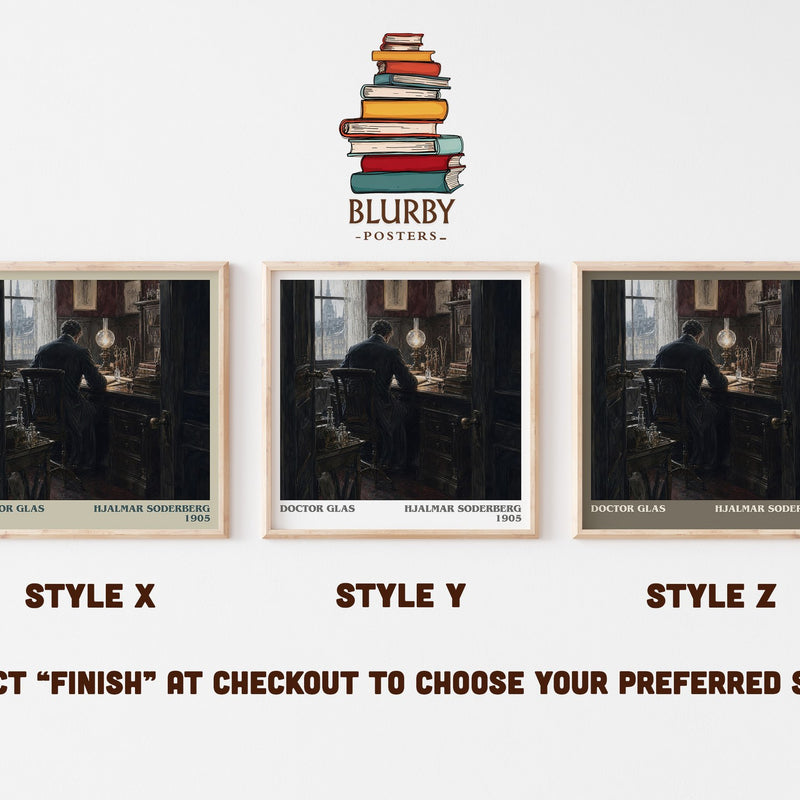 Doctor Glas literary print in frame leaning in hallway – literary fiction wall art