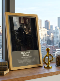 Doctor Glas Bookish Wall Art by Hjalmar Soderberg – framed print on a city-view windowsill