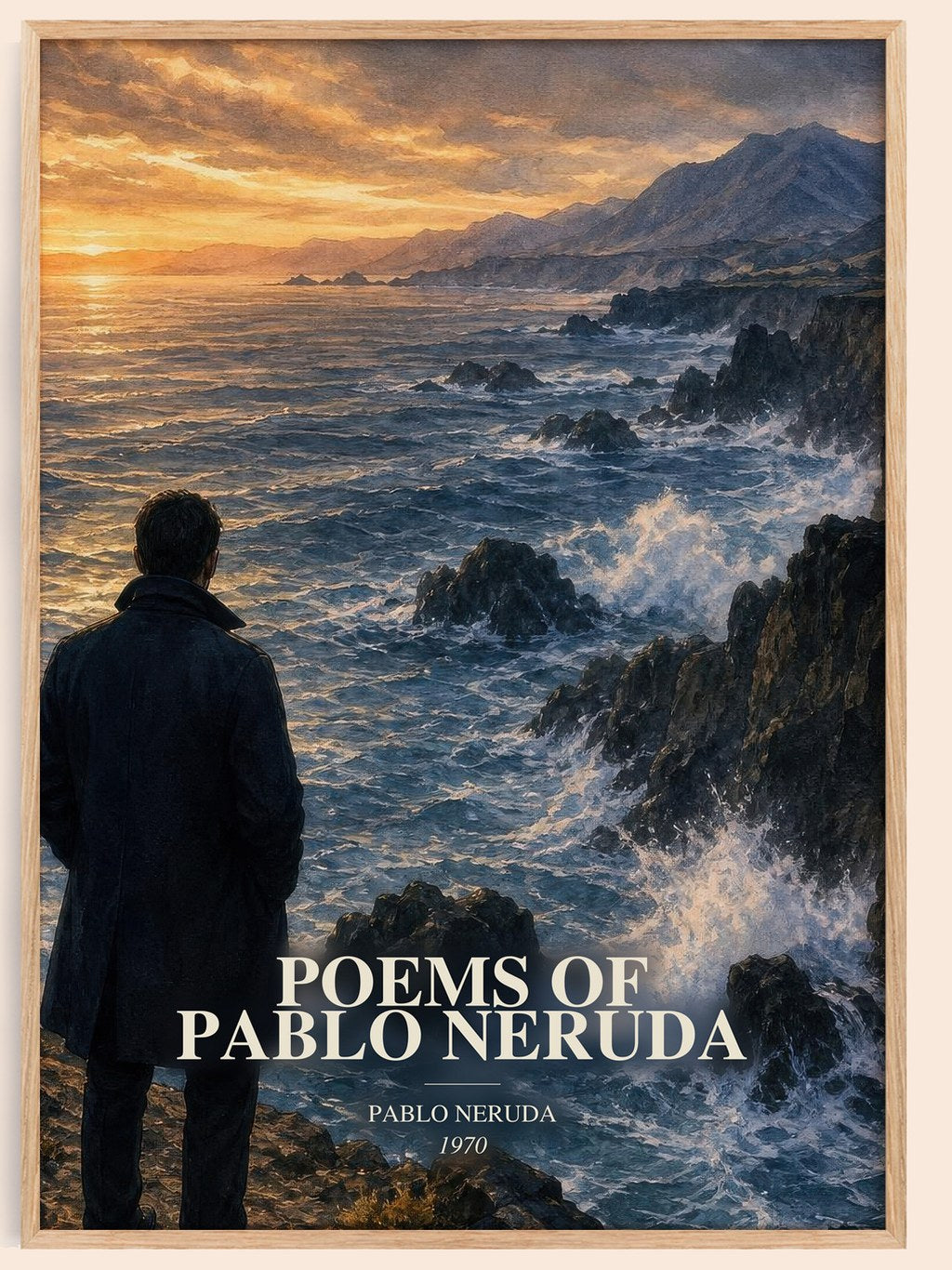 Poems of Pablo Neruda watercolour book poster by Pablo Neruda – framed literary art print