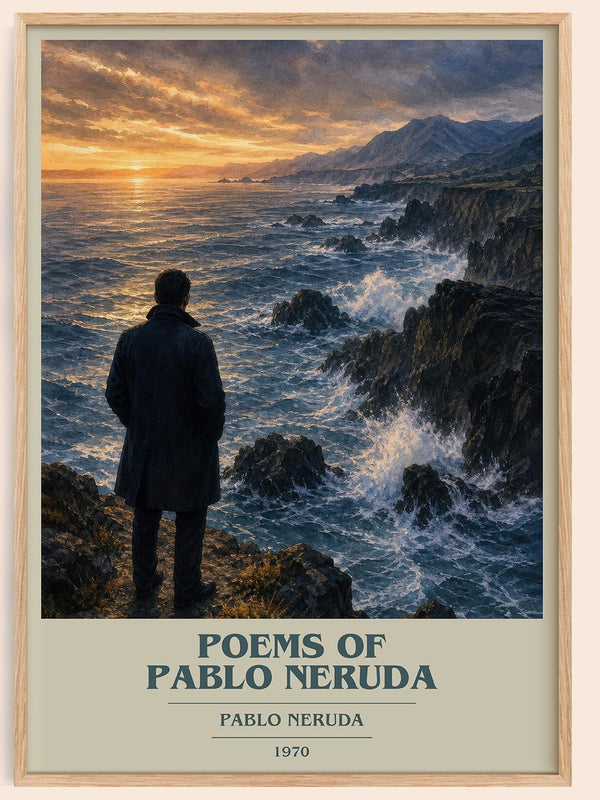 Poems of Pablo Neruda book cover book poster by Pablo Neruda – framed literary art print