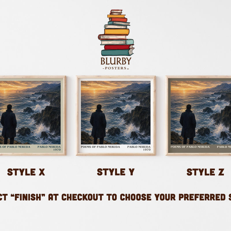 Poems of Pablo Neruda literary print in frame leaning in hallway – poetry wall art