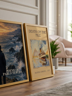 Poems of Pablo Neruda watercolour print framed by window – literary home decor