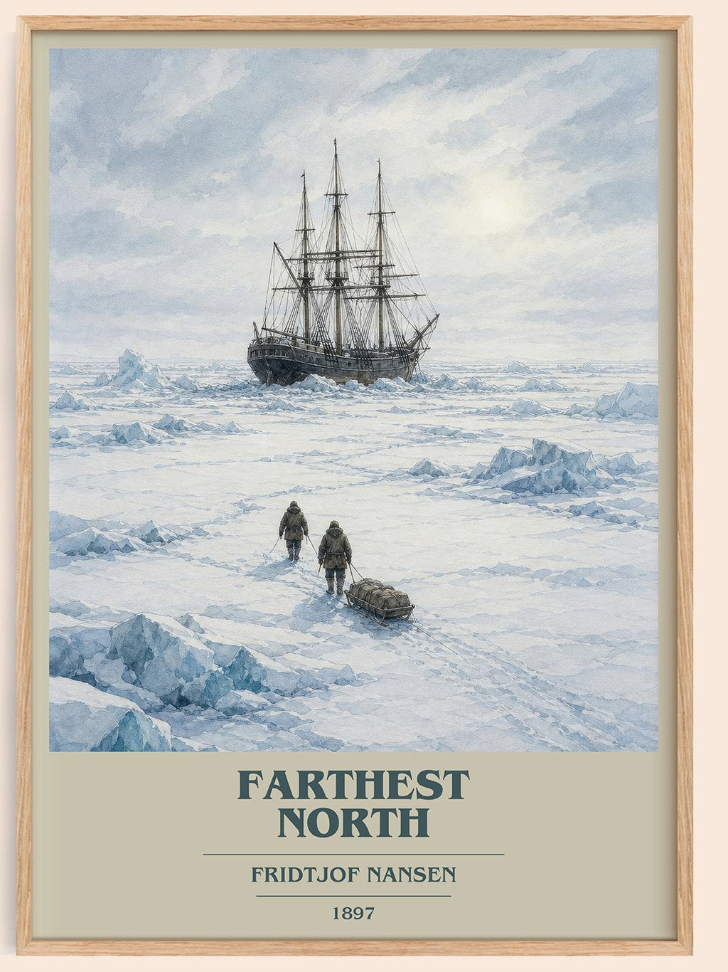 Farthest North book cover book poster by Fridtjof Nansen – framed literary art print