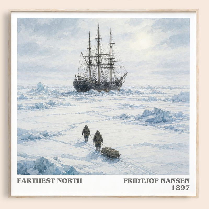 Farthest North literary book poster by Fridtjof Nansen – framed literary art print