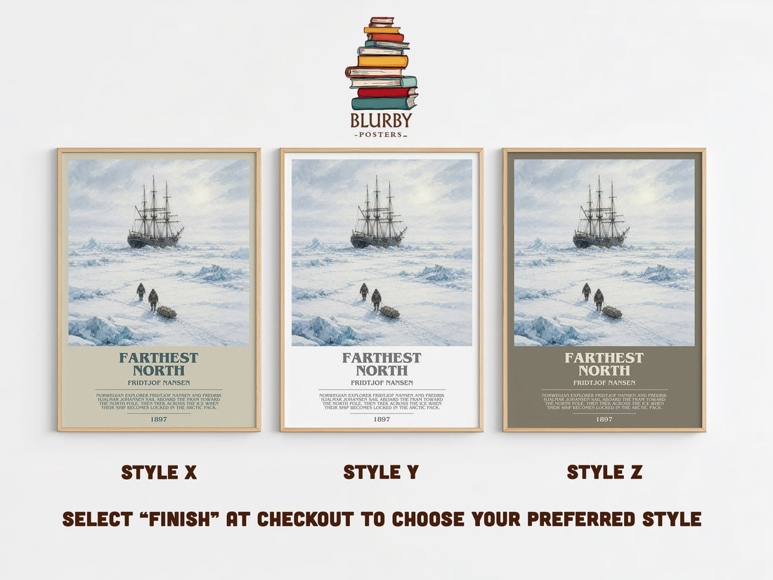 Farthest North Bookish Wall Art by Fridtjof Nansen – Style X, Y and Z side by side – choose your finish