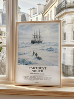 Farthest North Bookish Wall Art by Fridtjof Nansen – framed print by a bright window